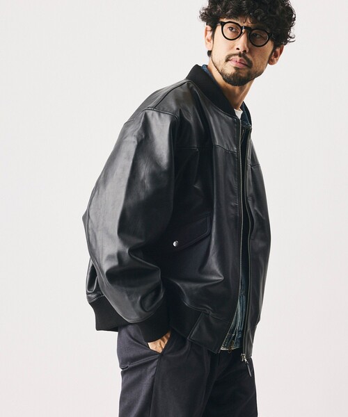 Firsthand(ファーストハンド)の「Firsthand/ファーストハンド 【限定展開】Leather Big MA-1 レザー ビッグ ブルゾン(MA-1・メンズ・ブラック・MEDIUM/LARGE)」の16枚目の写真