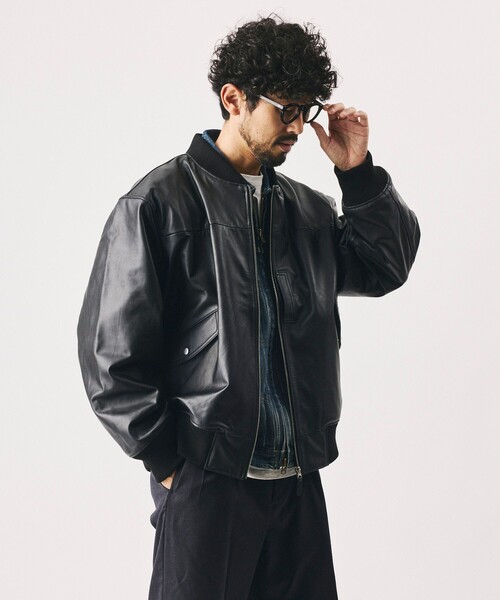 Firsthand(ファーストハンド)の「Firsthand/ファーストハンド 【限定展開】Leather Big MA-1 レザー ビッグ ブルゾン(MA-1・メンズ・ブラック・MEDIUM/LARGE)」の17枚目の写真