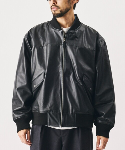 Firsthand(ファーストハンド)の「Firsthand/ファーストハンド 【限定展開】Leather Big MA-1 レザー ビッグ ブルゾン(MA-1・メンズ・ブラック・MEDIUM/LARGE)」の18枚目の写真