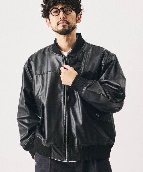 Firsthand(ファーストハンド)の「Firsthand/ファーストハンド 【限定展開】Leather Big MA-1 レザー ビッグ ブルゾン(MA-1・メンズ・ブラック・MEDIUM/LARGE)」の20枚目の写真