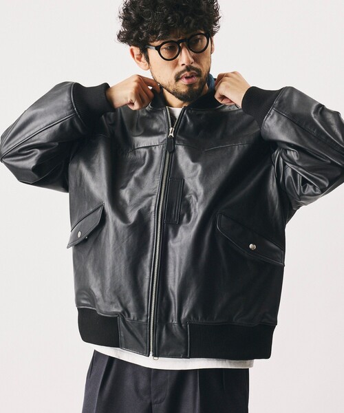 Firsthand(ファーストハンド)の「Firsthand/ファーストハンド 【限定展開】Leather Big MA-1 レザー ビッグ ブルゾン(MA-1・メンズ・ブラック・MEDIUM/LARGE)」の21枚目の写真