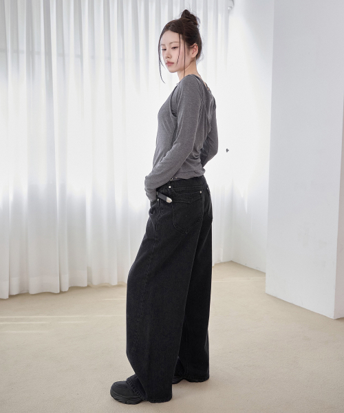 DECET WOMEN（デケット ウーマン）の「[YOONSOAP X DECET WOMAN] カーブポケットバレルワイドジーンズ DCWPT038BLACK（デニムパンツ・レディース・その他・X-SMALL/SMALL/MEDIUM/LARGE）」の3枚目の写真
