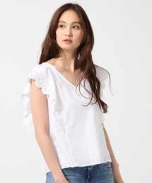 GLOBAL WORK | レーススリーブVブラウス半袖/710063(シャツ/ブラウス)