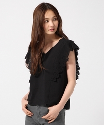GLOBAL WORK | レーススリーブVブラウス半袖/710063(シャツ/ブラウス)