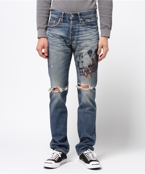 HYSTERIC GLAMOUR（ヒステリックグラマー）の「HB/SK加工HEARTBREAKERS pt デニムスリムストレートPT（デニムパンツ・メンズ・インディゴブルー・28inch/29inch/31inch/32inch/30inch/34inch）」の12枚目の写真