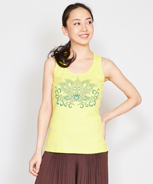チャイハネ(チャイハネ)の「【チャイハネ】yul ロータスヨガタンク(タンクトップ・レディース・ブラック/ホワイト/グリーン/パープル/イエロー・FREE)」の1枚目の写真