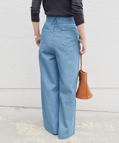 Khaju（カージュ）の「Khaju:レースアップデニムワイドパンツ２◇（デニムパンツ・レディース・ブルー/コバルトブルー・26/27）」の9枚目の写真