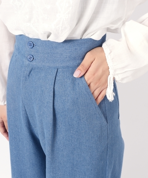 Khaju（カージュ）の「Khaju:レースアップデニムワイドパンツ２◇（デニムパンツ・レディース・ブルー/コバルトブルー・26/27）」の6枚目の写真