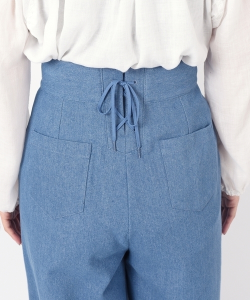 Khaju（カージュ）の「Khaju:レースアップデニムワイドパンツ２◇（デニムパンツ・レディース・ブルー/コバルトブルー・26/27）」の7枚目の写真