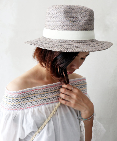 salle de bal（サルデバル）の「∴ラフィアハット / つば広帽 中折れ（ハット・レディース・グレー/ナチュラル/キャメル/オレンジ/ブラック・FREE）」の3枚目の写真
