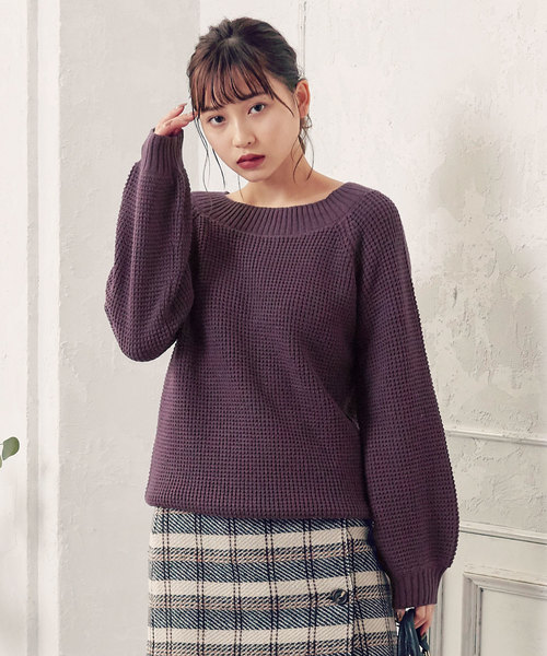 KOBE LETTUCE（コウベレタス）の「ボートネックワッフルニットプルオーバー＊レディース/トップス[C3511]神戸レタス（ニット/セーター・レディース・チャコールグレー/ブラック/パープル/アイボリー・FREE）」の4枚目の写真