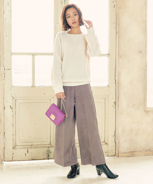 KOBE LETTUCE（コウベレタス）の「ボートネックワッフルニットプルオーバー＊レディース/トップス[C3511]神戸レタス（ニット/セーター・レディース・チャコールグレー/ブラック/パープル/アイボリー・FREE）」の12枚目の写真