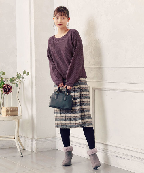 KOBE LETTUCE（コウベレタス）の「ボートネックワッフルニットプルオーバー＊レディース/トップス[C3511]神戸レタス（ニット/セーター・レディース・チャコールグレー/ブラック/パープル/アイボリー・FREE）」の13枚目の写真