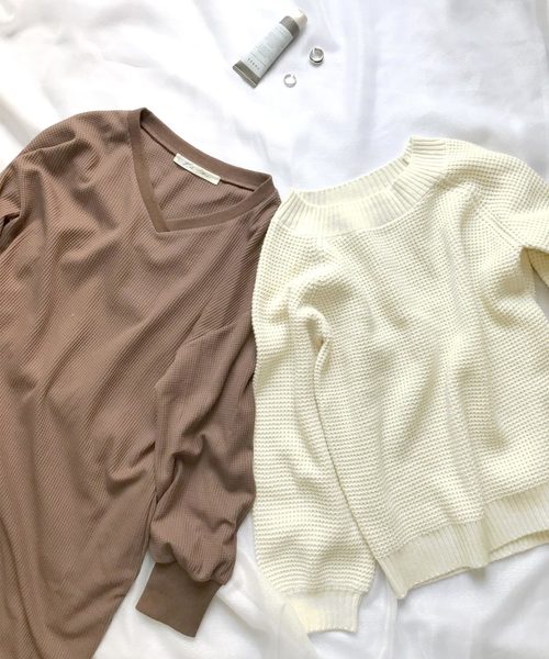 KOBE LETTUCE（コウベレタス）の「ボートネックワッフルニットプルオーバー＊レディース/トップス[C3511]神戸レタス（ニット/セーター・レディース・チャコールグレー/ブラック/パープル/アイボリー・FREE）」の15枚目の写真