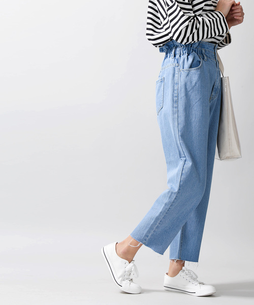 WEGO(ウィゴー)の「WEGO/ギャザーマムパンツ(デニムパンツ・レディース・インディゴブルー/ライトインディゴブルー・FREE)」の7枚目の写真