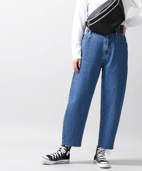 WEGO(ウィゴー)の「WEGO/ギャザーマムパンツ(デニムパンツ・レディース・インディゴブルー/ライトインディゴブルー・FREE)」の5枚目の写真