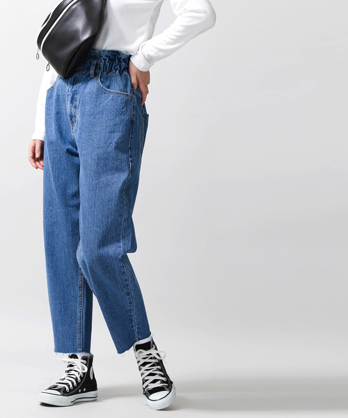 WEGO(ウィゴー)の「WEGO/ギャザーマムパンツ(デニムパンツ・レディース・インディゴブルー/ライトインディゴブルー・FREE)」の3枚目の写真