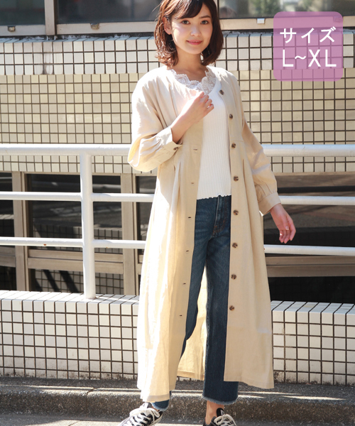 apres jour（アプレジュール）の「【大きいサイズ】Vボタン麻混ワンピース【ZOZOTOZN限定アイテム】（ワンピース・レディース・ベージュ/ラベンダー・X-LARGE）」の2枚目の写真