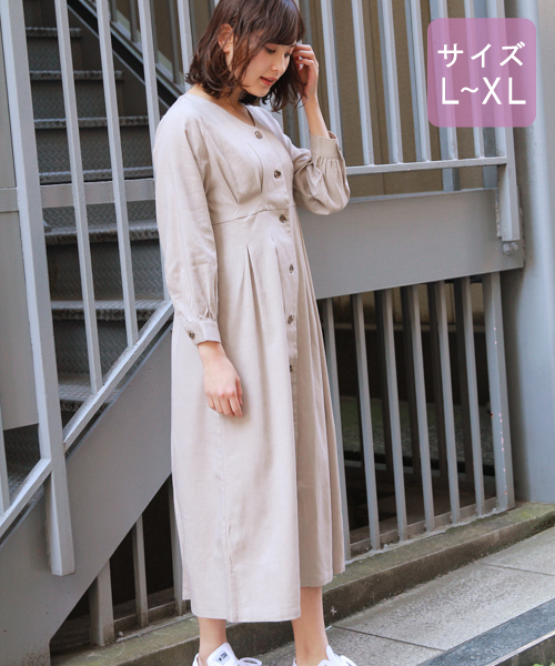 apres jour（アプレジュール）の「【大きいサイズ】Vボタン麻混ワンピース【ZOZOTOZN限定アイテム】（ワンピース・レディース・ベージュ/ラベンダー・X-LARGE）」の22枚目の写真