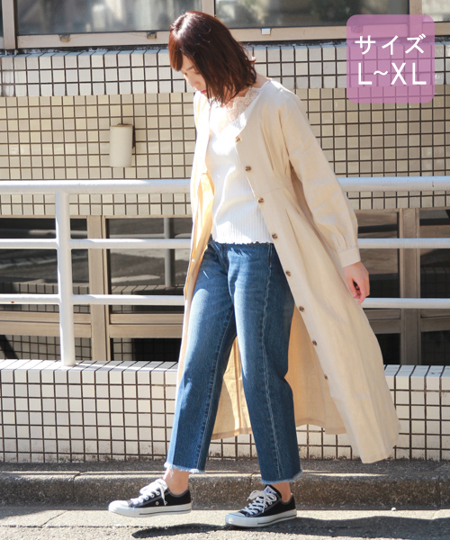 apres jour（アプレジュール）の「【大きいサイズ】Vボタン麻混ワンピース【ZOZOTOZN限定アイテム】（ワンピース・レディース・ベージュ/ラベンダー・X-LARGE）」の8枚目の写真