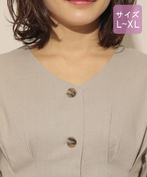 apres jour（アプレジュール）の「【大きいサイズ】Vボタン麻混ワンピース【ZOZOTOZN限定アイテム】（ワンピース・レディース・ベージュ/ラベンダー・X-LARGE）」の10枚目の写真