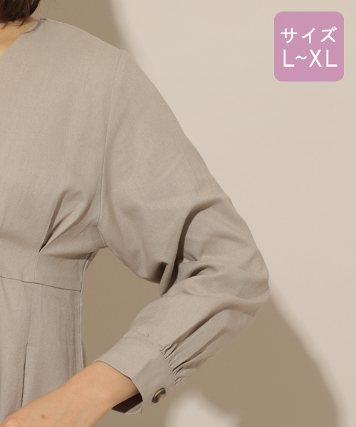 apres jour（アプレジュール）の「【大きいサイズ】Vボタン麻混ワンピース【ZOZOTOZN限定アイテム】（ワンピース・レディース・ベージュ/ラベンダー・X-LARGE）」の12枚目の写真