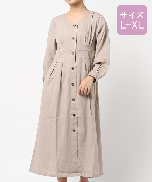 apres jour（アプレジュール）の「【大きいサイズ】Vボタン麻混ワンピース【ZOZOTOZN限定アイテム】（ワンピース・レディース・ベージュ/ラベンダー・X-LARGE）」の18枚目の写真
