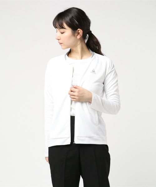 le coq sportif（ルコックスポルティフ）の「ルコックスポルティフ シャツジャケット（ノーカラージャケット・レディース・グリーン/ホワイト・M/L）」の2枚目の写真
