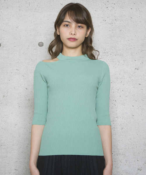 LUGG NAGG(ラグナグ)の「【Jewelobe/ ジュエローブ】オープンショルダーリブニット(ニット/セーター・レディース・ブラック/オフホワイト/グリーン/ブルー/ピンク・FREE)」の9枚目の写真