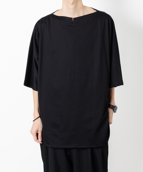 ato（アトウ）の「SLIT BOAT NECK T-SHIRT（Tシャツ/カットソー・メンズ・ホワイト/ブラック/ミント/ダークネイビー/エメラルドブルー・46/48）」の3枚目の写真