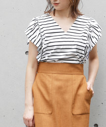 Tiara | Vネックギャザースリーブカットソー(Tシャツ/カットソー)