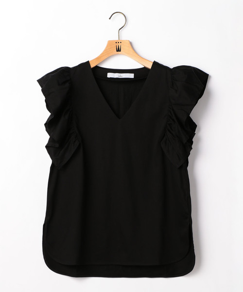 Tiara（ティアラ）の「Vネックギャザースリーブカットソー（Tシャツ/カットソー・レディース・マスタード/ホワイト×ブラック/レッド/ブラック・FREE）」の3枚目の写真