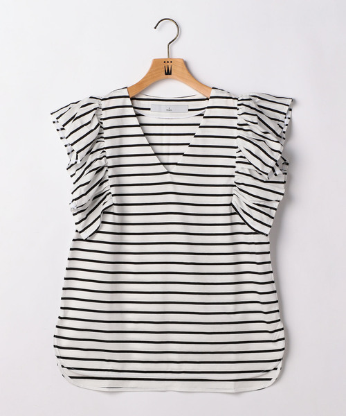 Tiara（ティアラ）の「Vネックギャザースリーブカットソー（Tシャツ/カットソー・レディース・マスタード/ホワイト×ブラック/レッド/ブラック・FREE）」の11枚目の写真