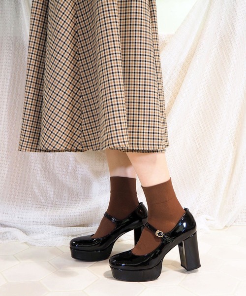 あしながおじさん（アシナガオジサン）の「〈あしながおじさん〉厚底ストラップパンプス（パンプス・レディース・クリアブラック/チェック/ブラック/レッド・22.5cm/24.0cm/23.0cm/23.5cm/24.5cm）」の3枚目の写真