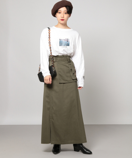 PAGEBOY（ページボーイ）の「エプロンポケットミリタリースカート（スカート・レディース・ブラック/カーキ/キャメル・FREE）」の7枚目の写真