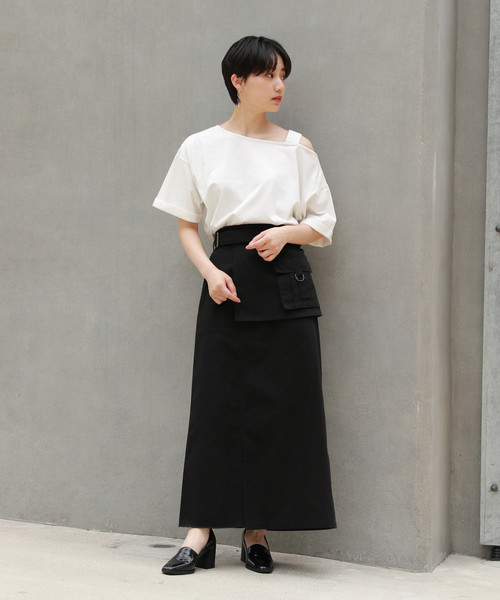 PAGEBOY（ページボーイ）の「エプロンポケットミリタリースカート（スカート・レディース・ブラック/カーキ/キャメル・FREE）」の4枚目の写真