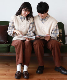 PairPair | 【PairPair１周年限定アイテム】チェック柄キャンディスリーブブラウス×バックリボンニットベストセット(シャツ/ブラウス)