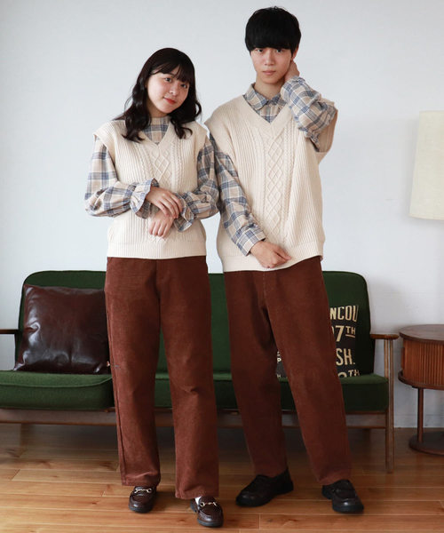 PairPair（ペアペア）の「【PairPair１周年限定アイテム】チェック柄キャンディスリーブブラウス×バックリボンニットベストセット（シャツ/ブラウス・レディース・アイボリー/ブラウン系その他・FREE）」の3枚目の写真