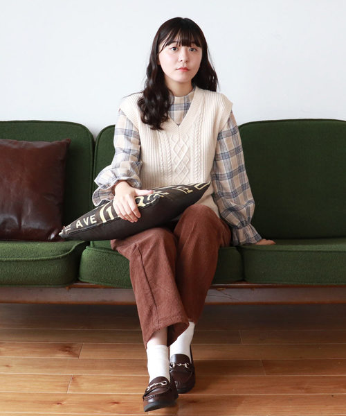 PairPair（ペアペア）の「【PairPair１周年限定アイテム】チェック柄キャンディスリーブブラウス×バックリボンニットベストセット（シャツ/ブラウス・レディース・アイボリー/ブラウン系その他・FREE）」の5枚目の写真