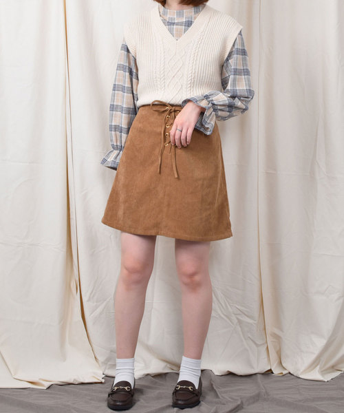 PairPair（ペアペア）の「【PairPair１周年限定アイテム】チェック柄キャンディスリーブブラウス×バックリボンニットベストセット（シャツ/ブラウス・レディース・アイボリー/ブラウン系その他・FREE）」の11枚目の写真