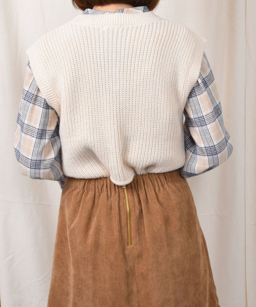 PairPair（ペアペア）の「【PairPair１周年限定アイテム】チェック柄キャンディスリーブブラウス×バックリボンニットベストセット（シャツ/ブラウス・レディース・アイボリー/ブラウン系その他・FREE）」の16枚目の写真