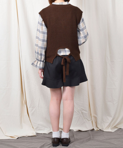 PairPair（ペアペア）の「【PairPair１周年限定アイテム】チェック柄キャンディスリーブブラウス×バックリボンニットベストセット（シャツ/ブラウス・レディース・アイボリー/ブラウン系その他・FREE）」の19枚目の写真