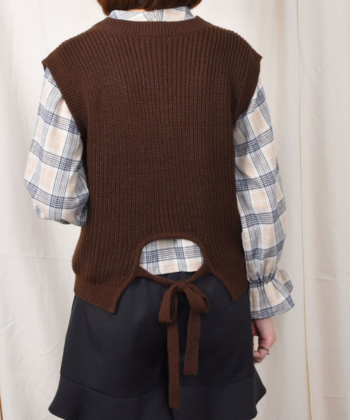 PairPair（ペアペア）の「【PairPair１周年限定アイテム】チェック柄キャンディスリーブブラウス×バックリボンニットベストセット（シャツ/ブラウス・レディース・アイボリー/ブラウン系その他・FREE）」の22枚目の写真