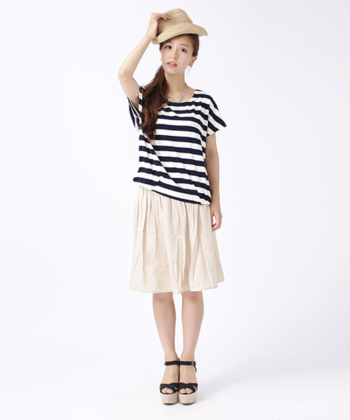 NANO universe（ナノユニバース）の「ボリュームギャザーミドル丈スカート（スカート・レディース・ベージュ/ネイビー/ホワイト・38/36）」の2枚目の写真