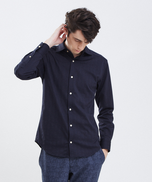 RECENCY OF MINE(リーセンシー オブ マイン)の「【Recency of Mine】サモーラアイレットストライプ無地シャツ(シャツ/ブラウス・メンズ・ダークネイビー/オフホワイト・48/50/44/46)」の2枚目の写真