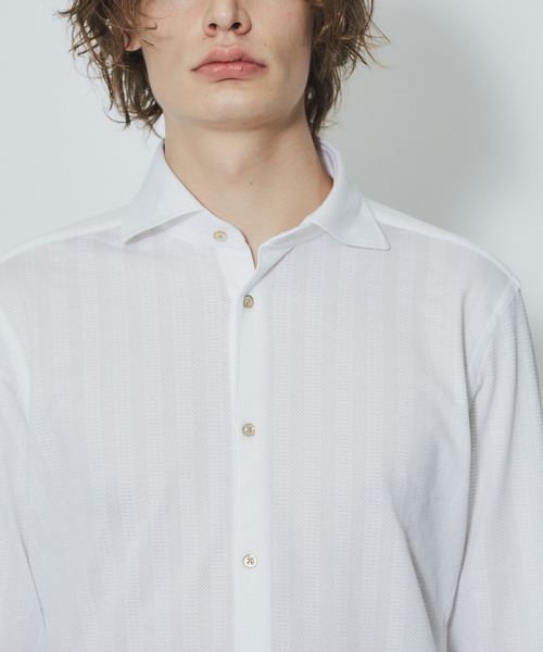 RECENCY OF MINE(リーセンシー オブ マイン)の「【Recency of Mine】サモーラアイレットストライプ無地シャツ(シャツ/ブラウス・メンズ・ダークネイビー/オフホワイト・48/50/44/46)」の12枚目の写真