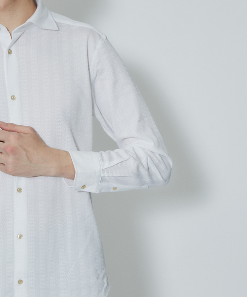 RECENCY OF MINE(リーセンシー オブ マイン)の「【Recency of Mine】サモーラアイレットストライプ無地シャツ(シャツ/ブラウス・メンズ・ダークネイビー/オフホワイト・48/50/44/46)」の11枚目の写真