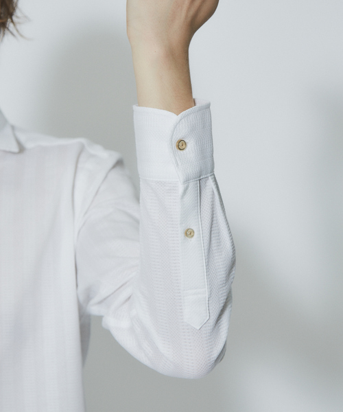 RECENCY OF MINE(リーセンシー オブ マイン)の「【Recency of Mine】サモーラアイレットストライプ無地シャツ(シャツ/ブラウス・メンズ・ダークネイビー/オフホワイト・48/50/44/46)」の9枚目の写真
