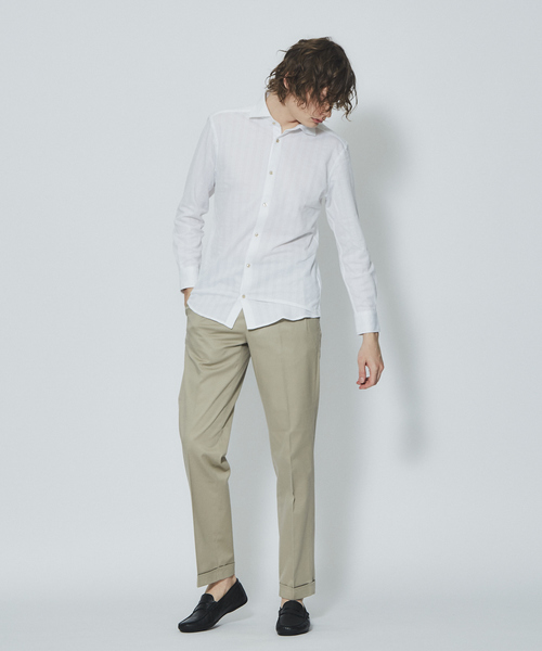 RECENCY OF MINE(リーセンシー オブ マイン)の「【Recency of Mine】サモーラアイレットストライプ無地シャツ(シャツ/ブラウス・メンズ・ダークネイビー/オフホワイト・48/50/44/46)」の6枚目の写真
