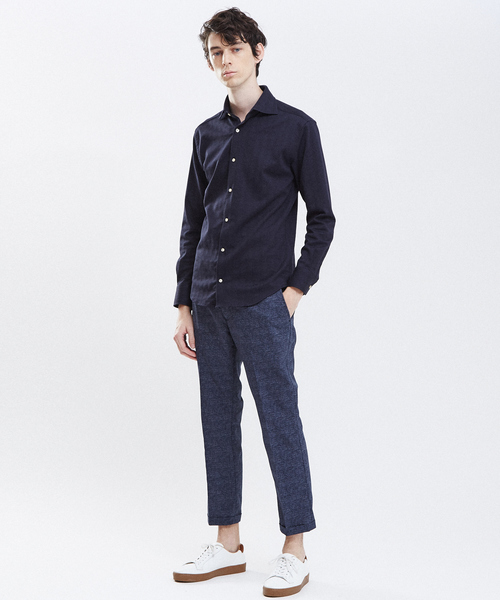 RECENCY OF MINE(リーセンシー オブ マイン)の「【Recency of Mine】サモーラアイレットストライプ無地シャツ(シャツ/ブラウス・メンズ・ダークネイビー/オフホワイト・48/50/44/46)」の4枚目の写真